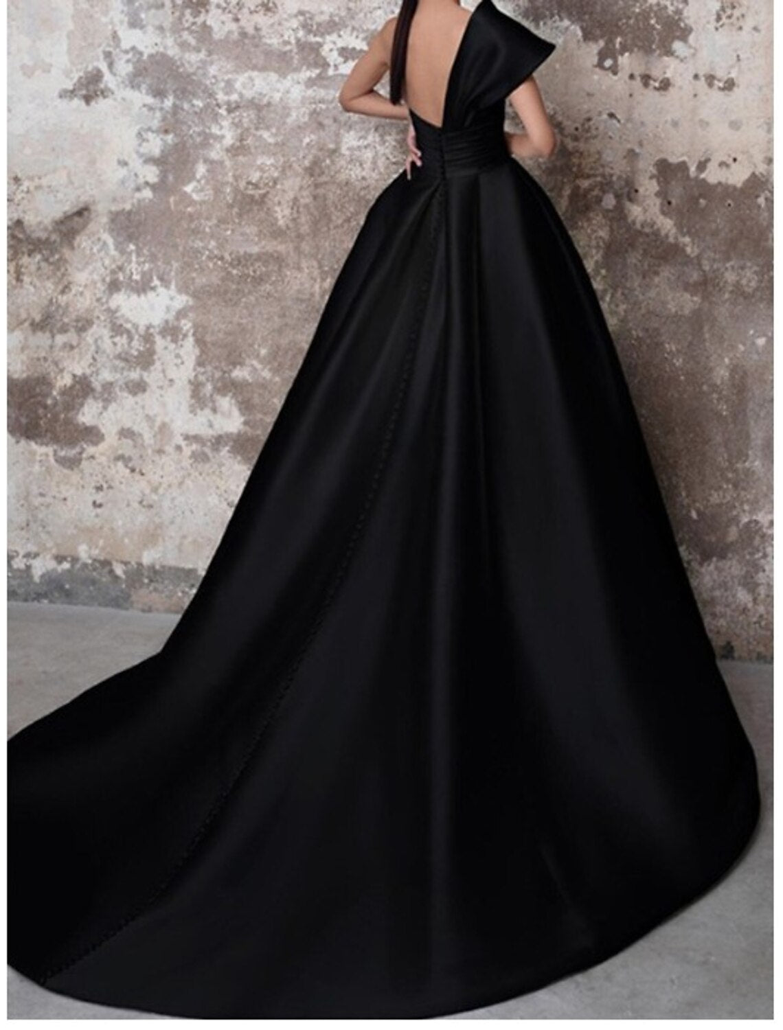 A-Line Evening Gown Party Black Dress Plus Size Party Wear Church Court Train Sleeveless One Shoulder Italy Satin Backless with Ruched 2025